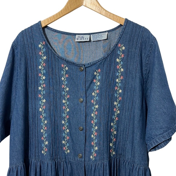 Kathy White Womens Denim Dress Plus Size 2X Vintage Embroidered Modest Soft - Picture 3 of 5